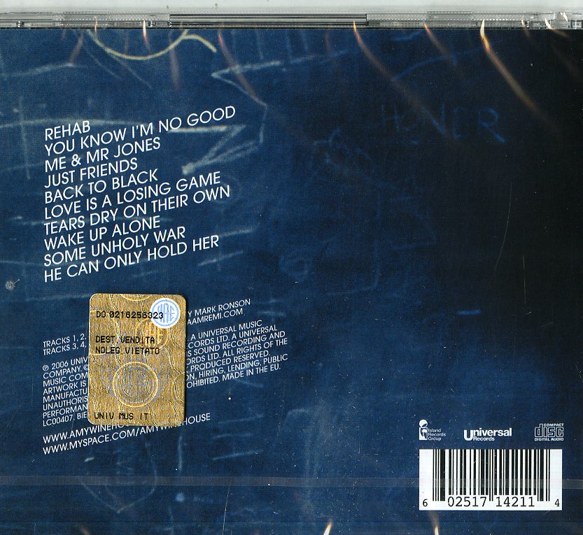 Amy Winehouse Back To Black CD rear